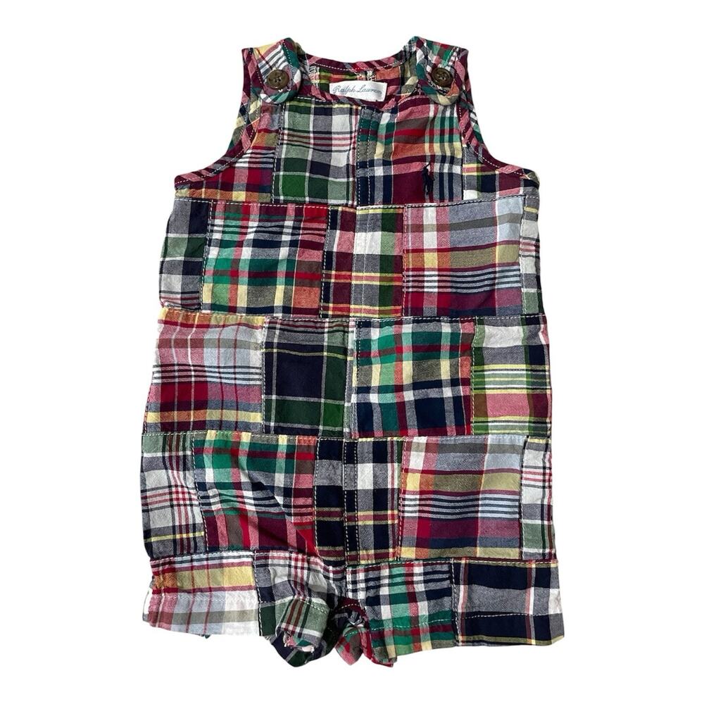 Ralph Lauren Madras Patchwork Romper Size 3 Months Baby Boy Preppy Classic